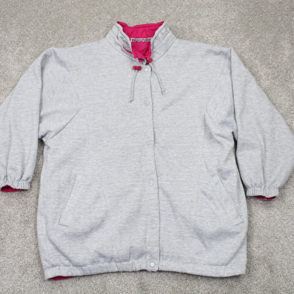 VTG Basic Editions Jacket Womens OSFA Gray/Pink Reversible Windbreaker Coat
